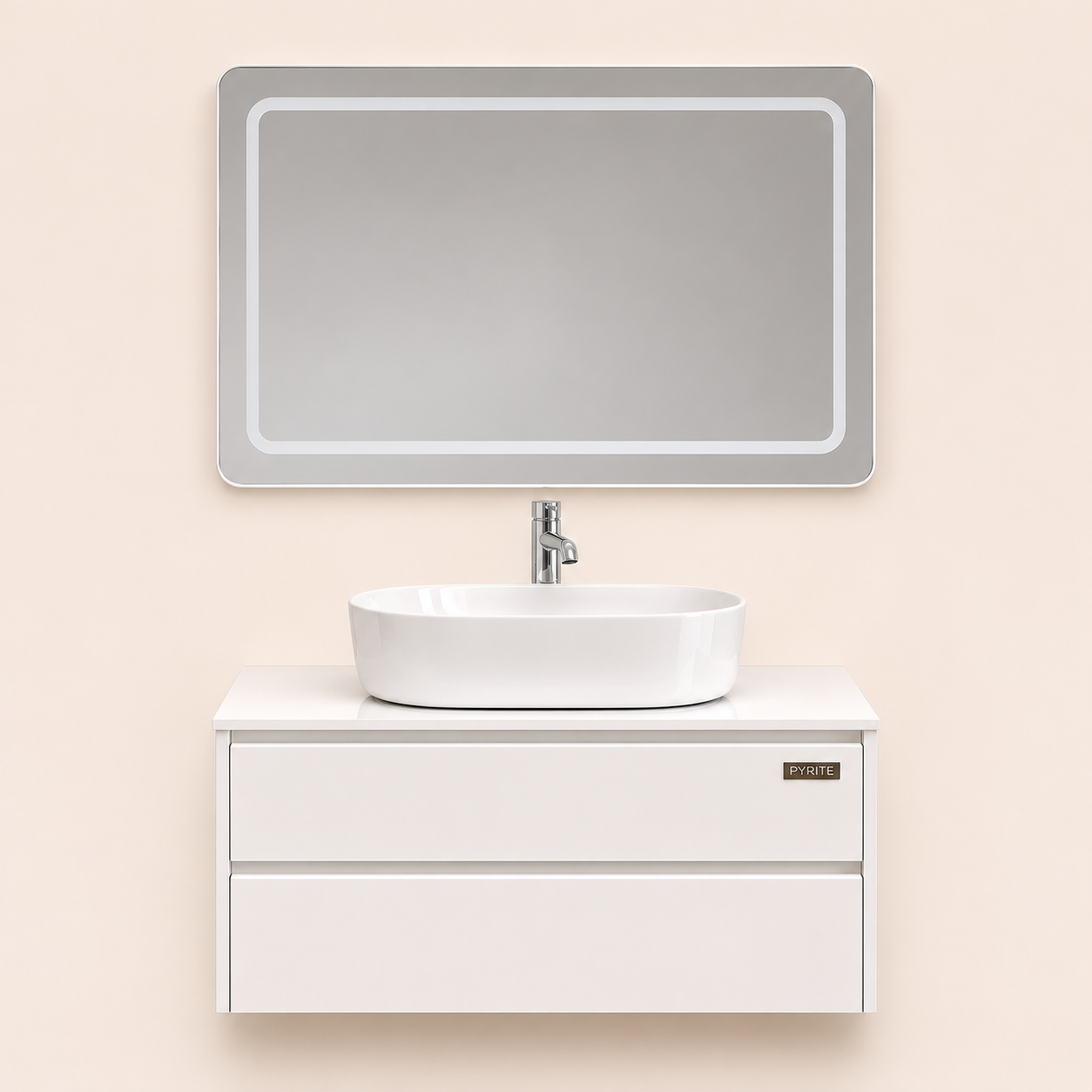 Minimal Floating Vanity with Unlit Mirror