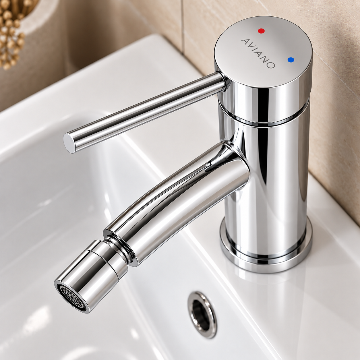 Polished AVIANO Chrome Faucet on White Basin