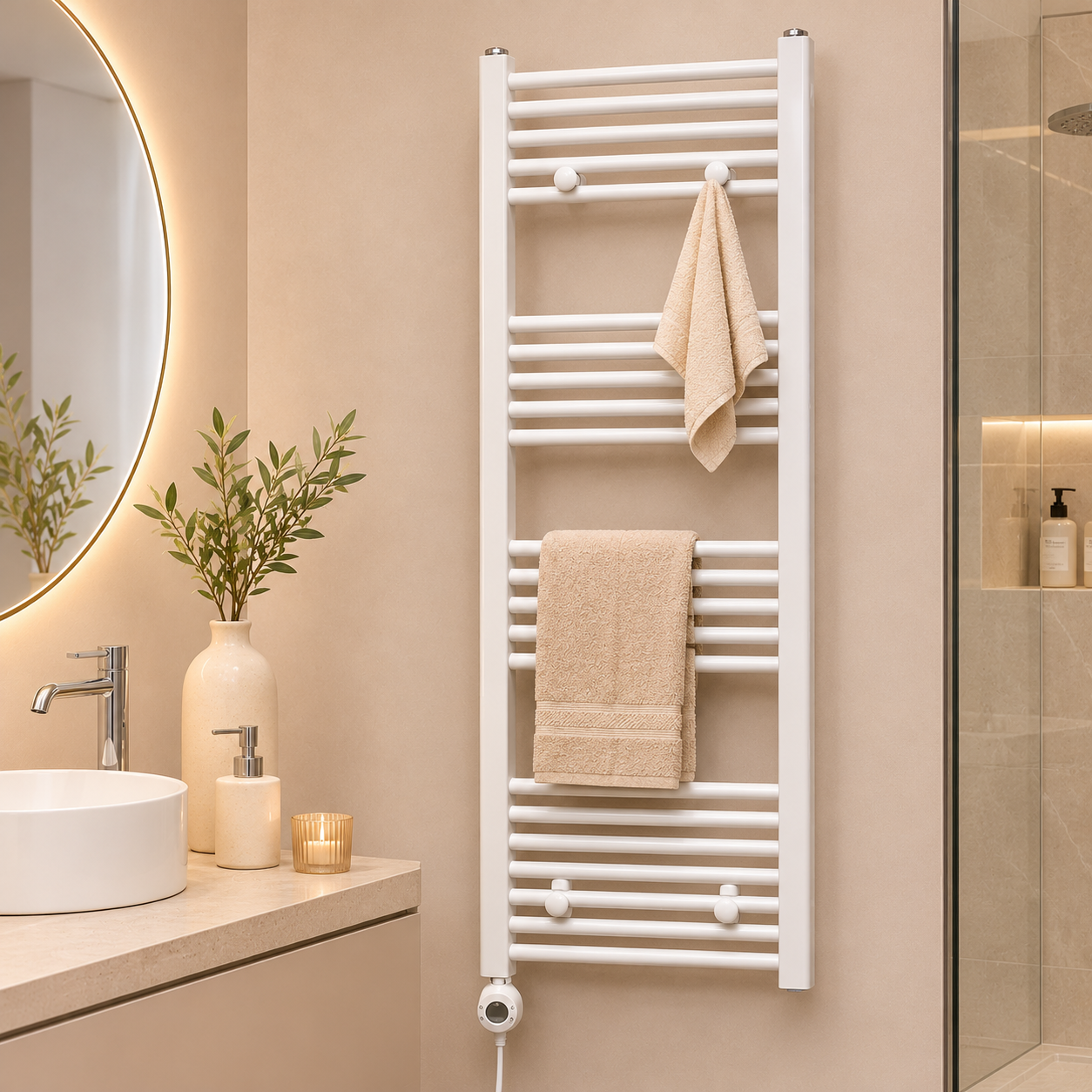 Warm Spa Bathroom with Towel Warmer